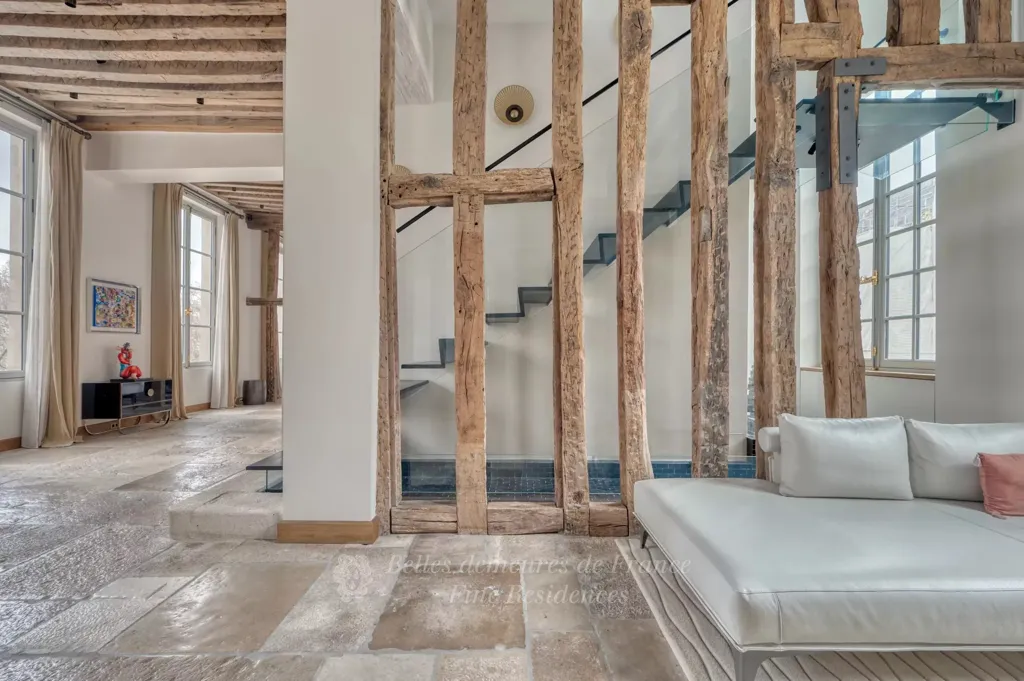 Living Room - Period Charm Triplex with Seine View in Paris 5th