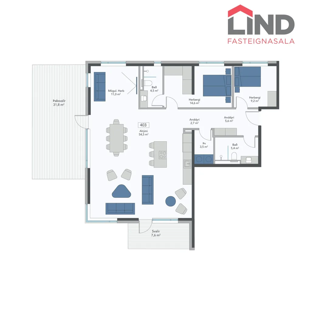 Plan - Modern Apartment with Balcony in Garðabær