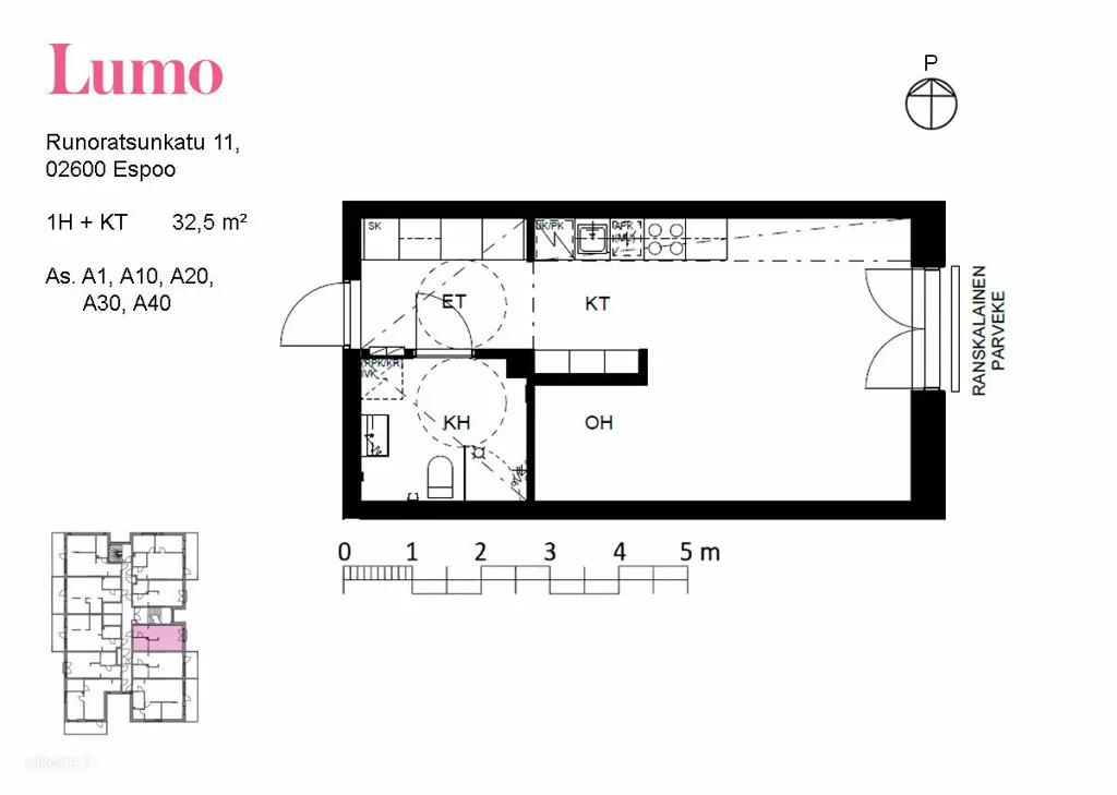 Planimetria - Modern Studio Flat with Balcony in Vermonniitty, Espoo