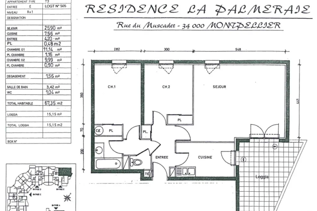 Plan - Appartement T3 avec Terrasse à Montpellier