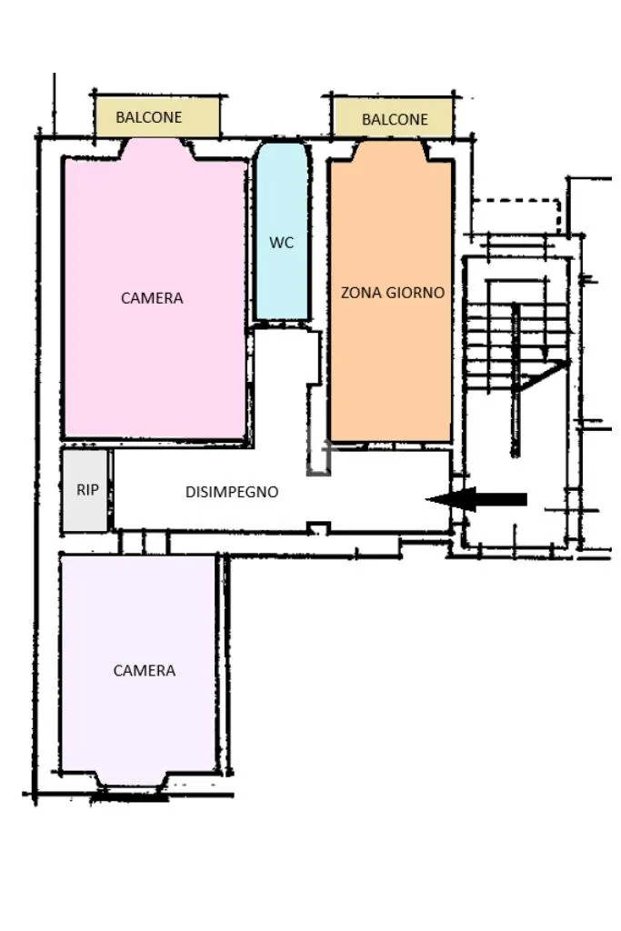 Floor Plan - Trilocale with Balcony in Torino