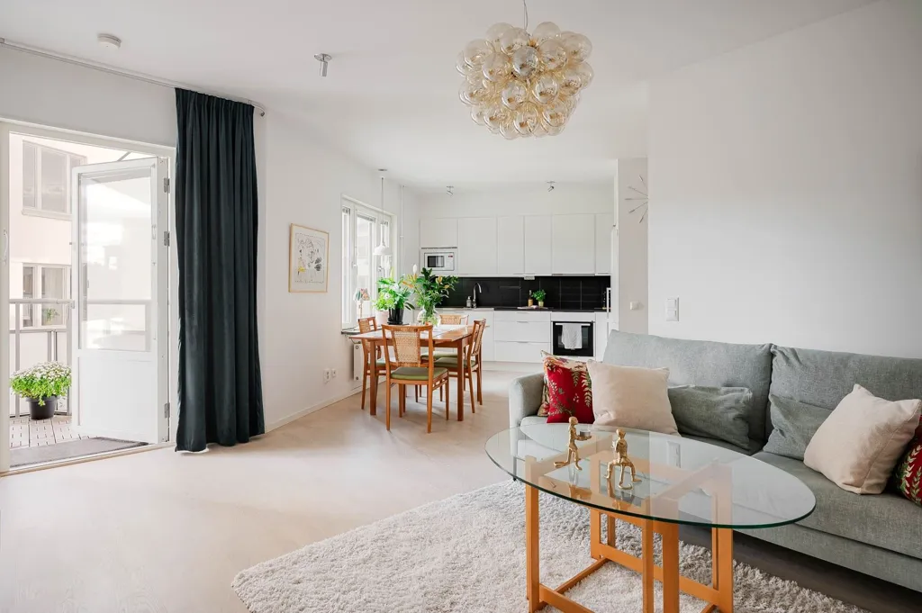 Living Room - Modern Two-Bedroom Flat with Balcony in Norra Djurgårdsstaden