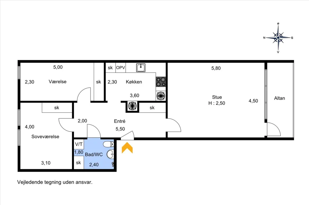 Plan - 3-Room Apartment with Balcony in Central Maribo