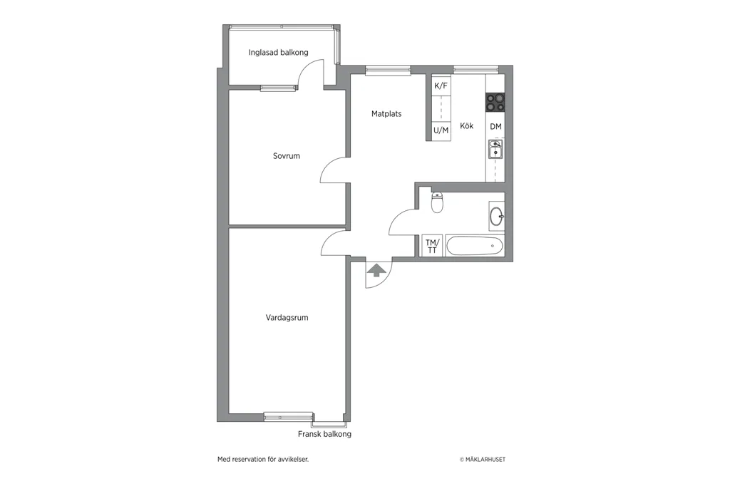 Floor Plan - Two-Bedroom Flat with Glazed Balcony in Åstorp