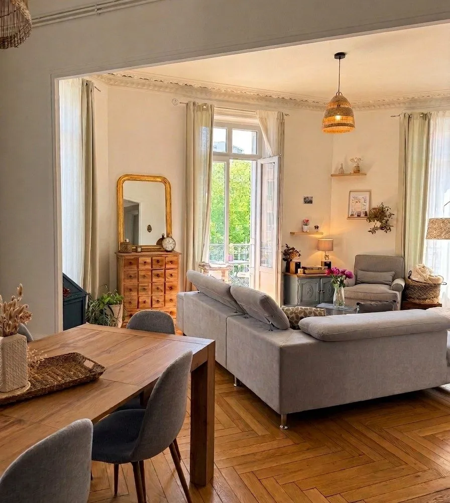 Séjour - Appartement Haussmannien avec Balcon au Centre de Saint-Étienne