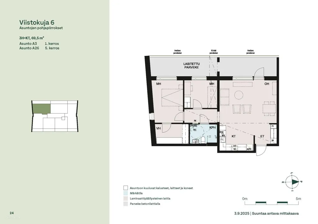 Plan - Corner Flat with Balcony in Pirkkala Centre