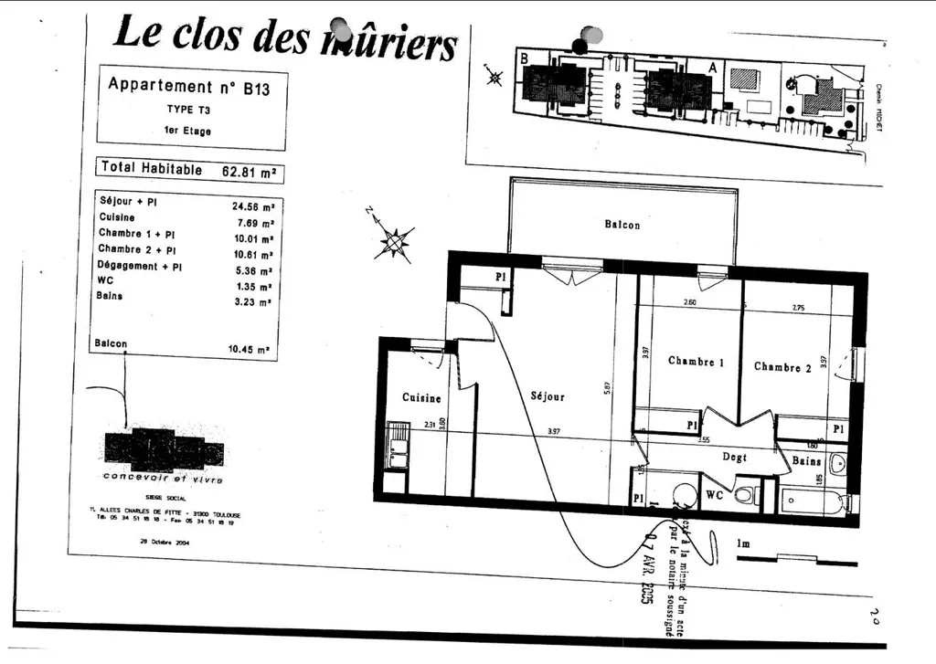 Planimetria - T3 Flat with Balcony in Cugnaux