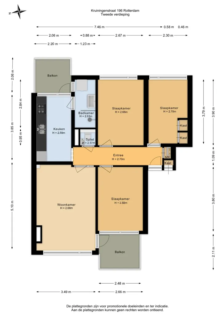 Plan - Four-Bedroom Apartment with Balconies in Rotterdam