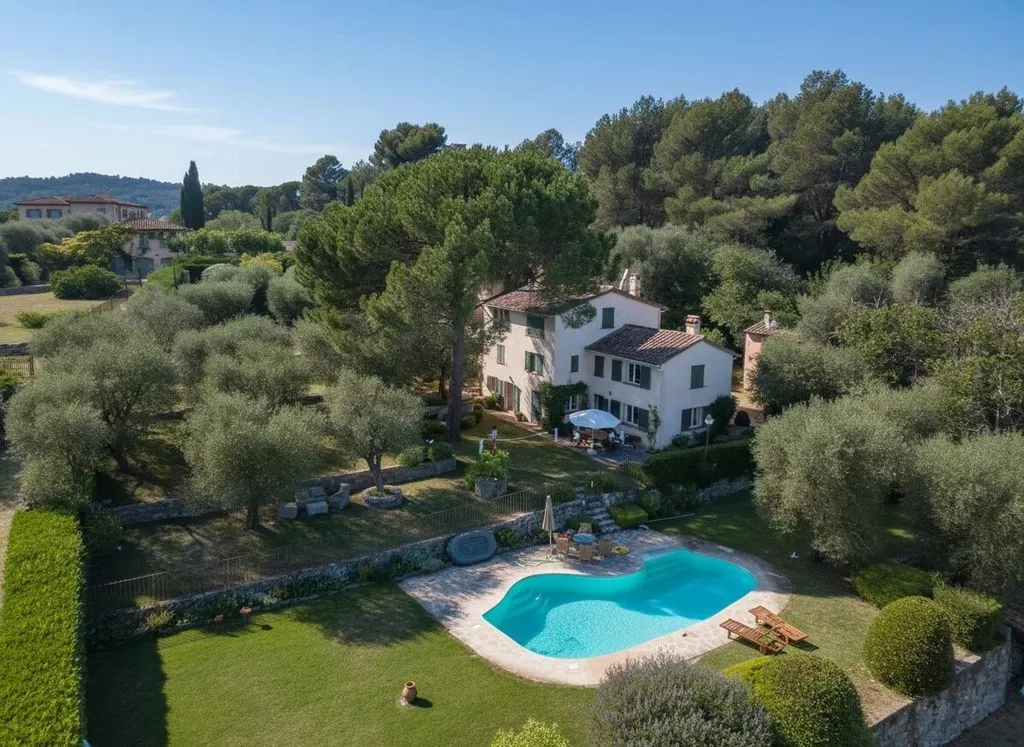 Aerial - Provençal House with Pool in Grasse