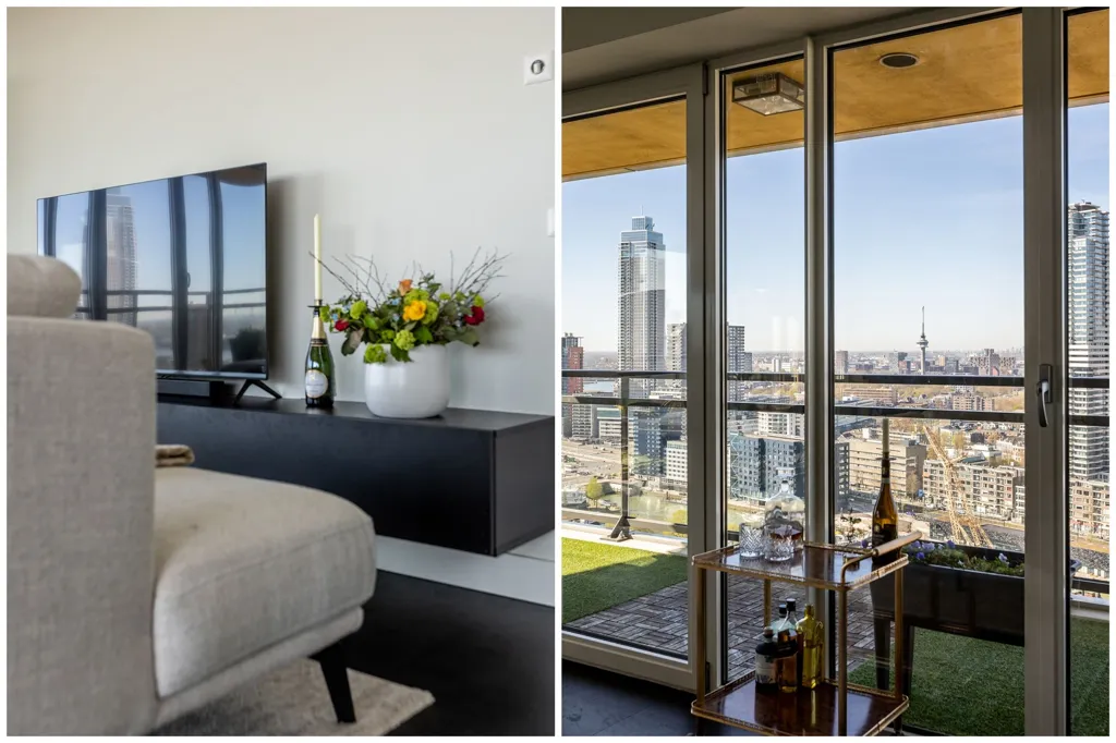 Living Room - Apartment with Skyline View on 27th Floor in Rotterdam