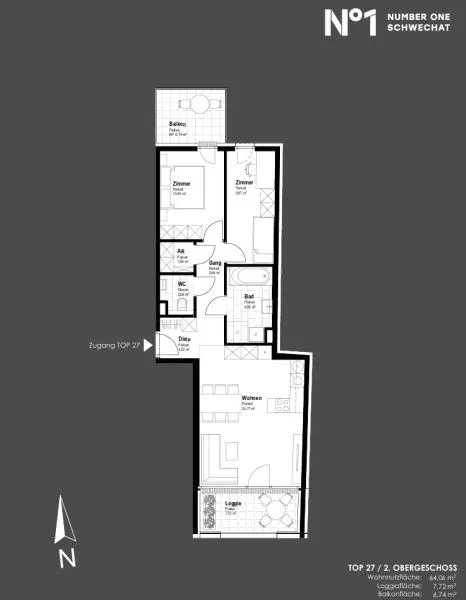 Floor Plan - South-Facing Apartment with Balcony in Schwechat