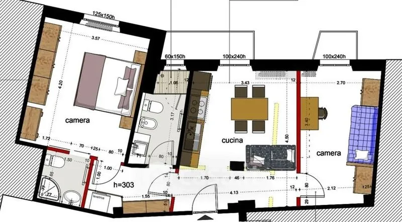 Plan - Modern Trilocale with Balcony in Asti
