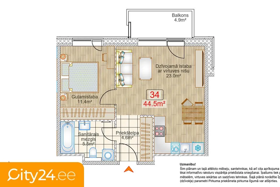 Plan - Modern Flat with Balcony in Āgenskalns, Riga