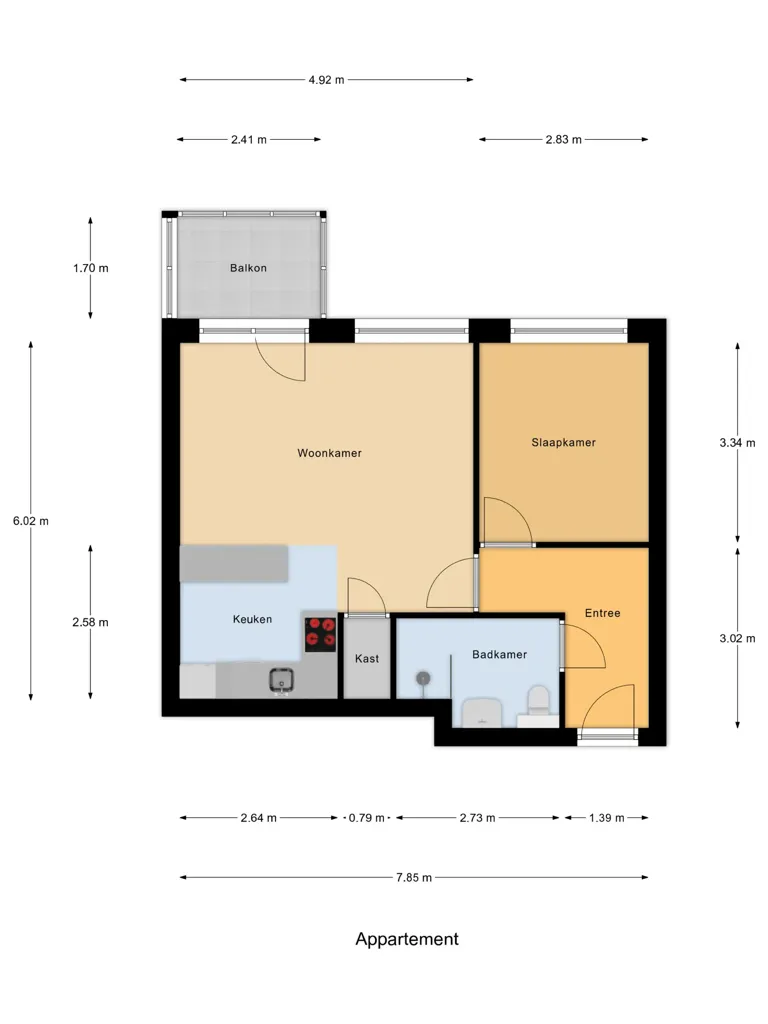 Plan - Appartement 2 pièces à Den Bosch