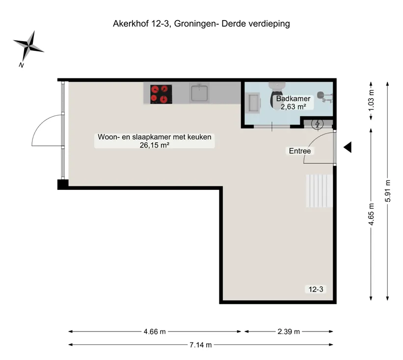 Plan - Studio with Terrace in Groningen City Centre