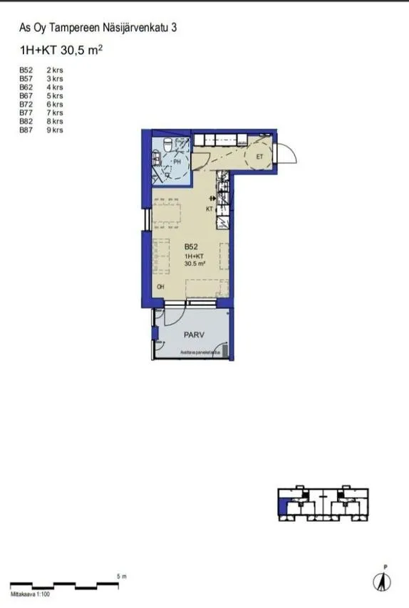 Plan - Modern Studio with Balcony in Tampere Centre