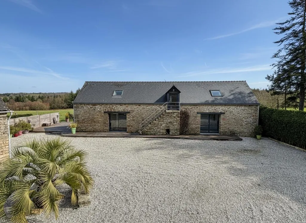 Vista aerea - Historic Granite Property with Piscine in Scaër