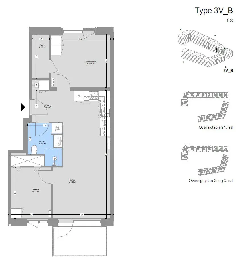 Planimetria - 3-Bedroom Flat with Balcony in Brøndby