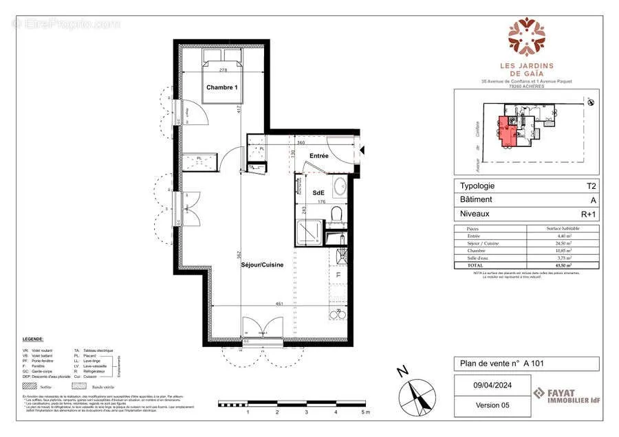 Plan - Studio en Centre-Ville d'Achères