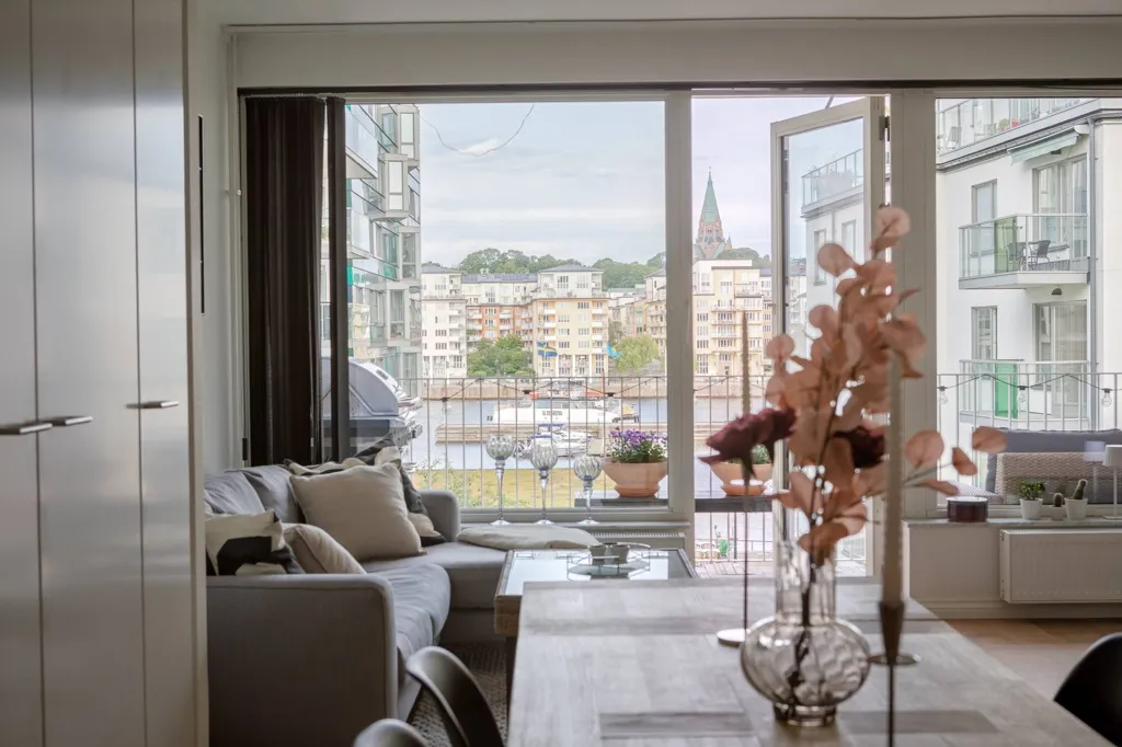 Living Room - Waterfront Apartment with Balcony in Stockholm