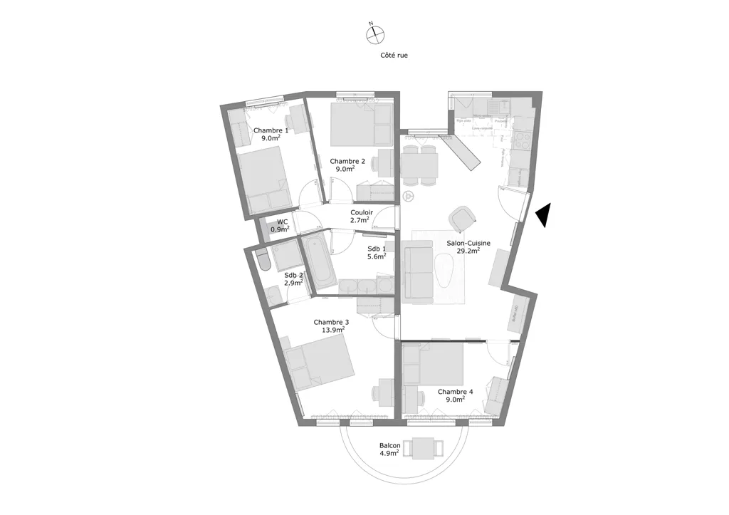 Plan - Appartement 3 chambres à Evere