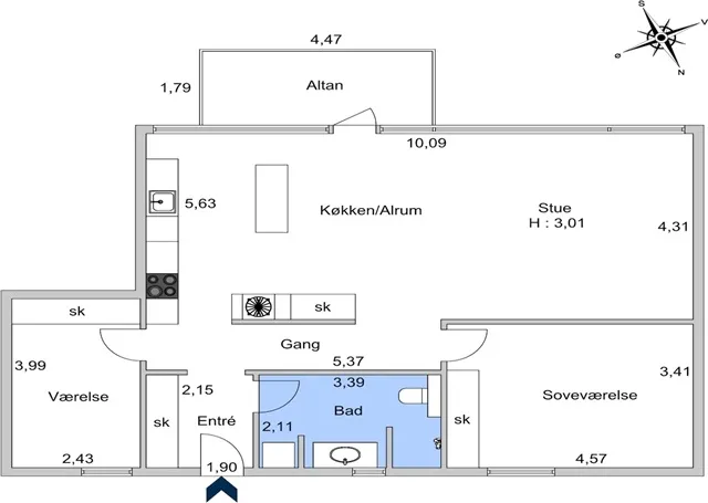 Planimetria - Bright Apartment with Balcony in Holmen, Copenhagen