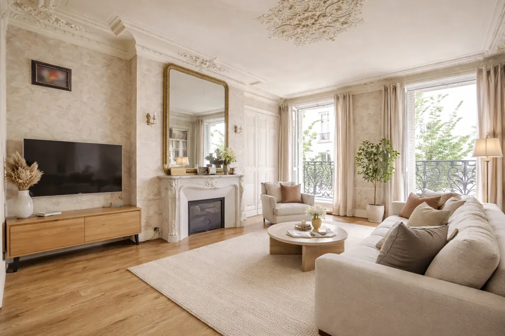Séjour - Appartement Haussmannien avec Exposition Sud à Paris 9ème
