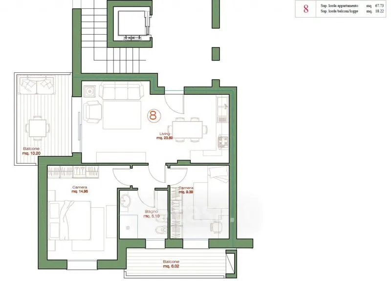 Floor Plan - Triplex with Balcony in Rimini