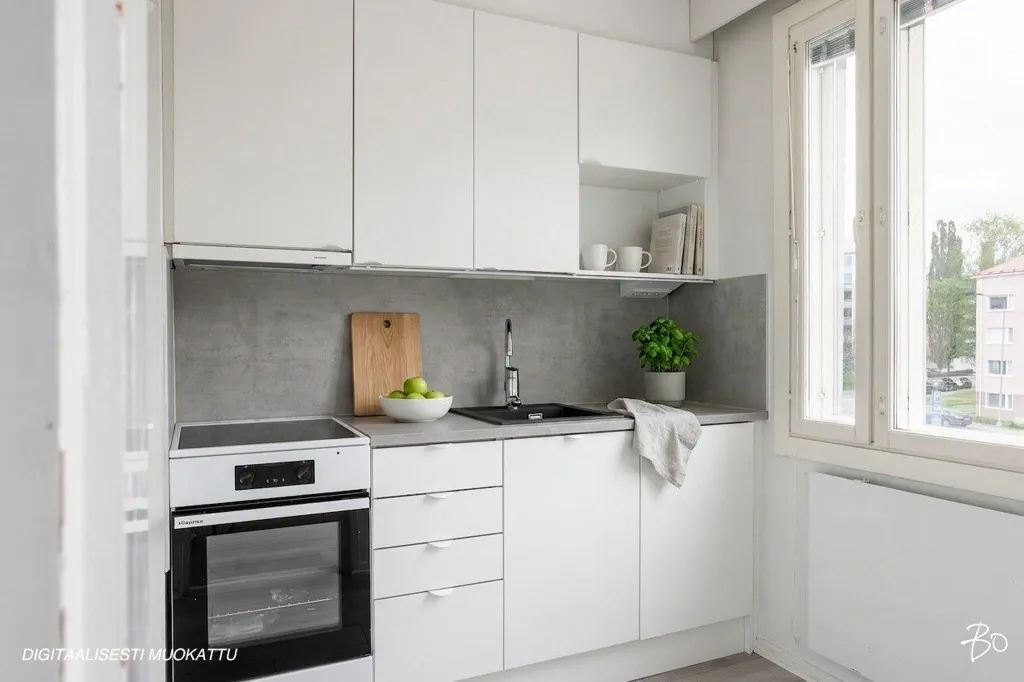 Kitchen - Spacious Top-Floor Apartment with Balcony in Kaleva