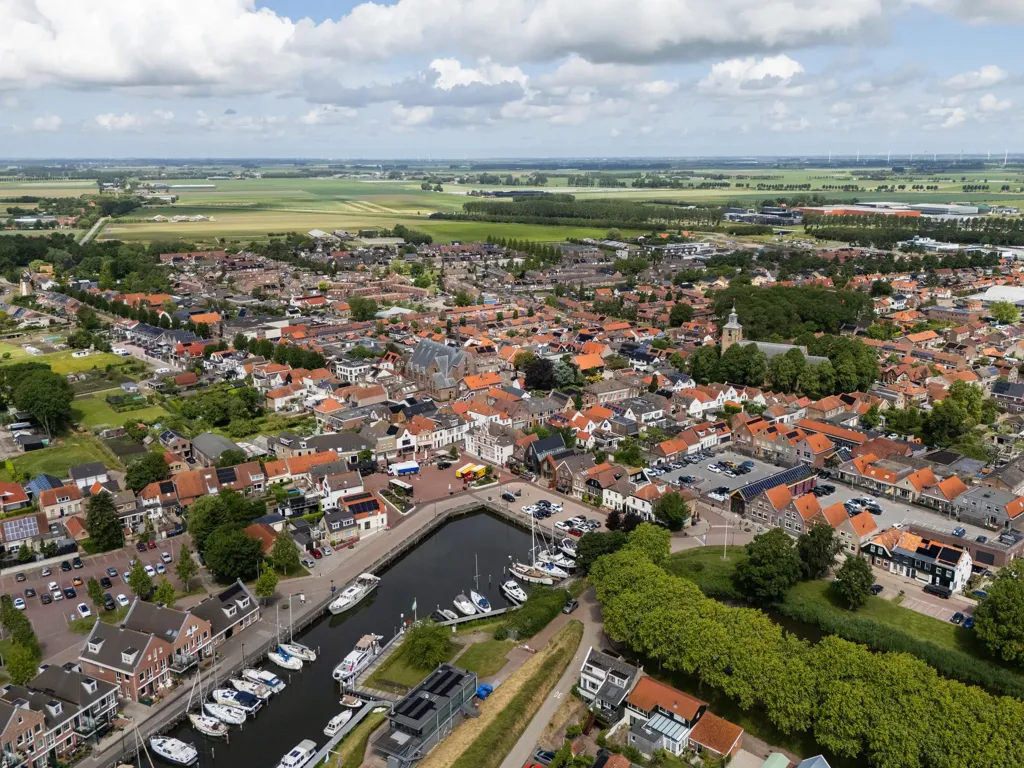 Aerial - Half-Freestanding House with Harbour View in Oude-Tonge