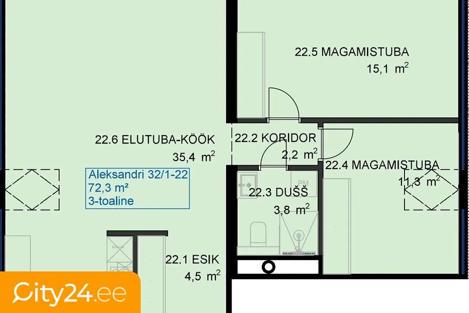 3-toaline korter asukohas Tartu linn
