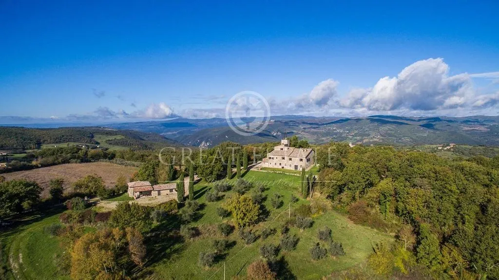 Aerial - Ancient Castle with Pool in Umbria