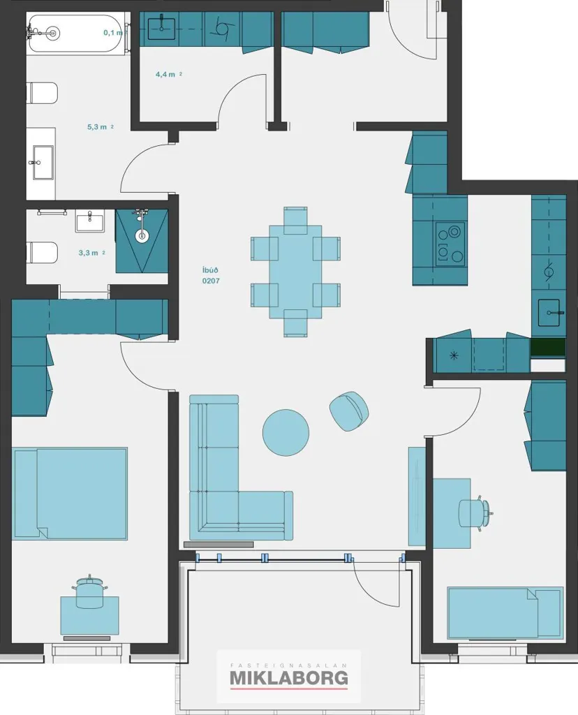 Planimetria - New Flat with Balcony in Hafnarbraut