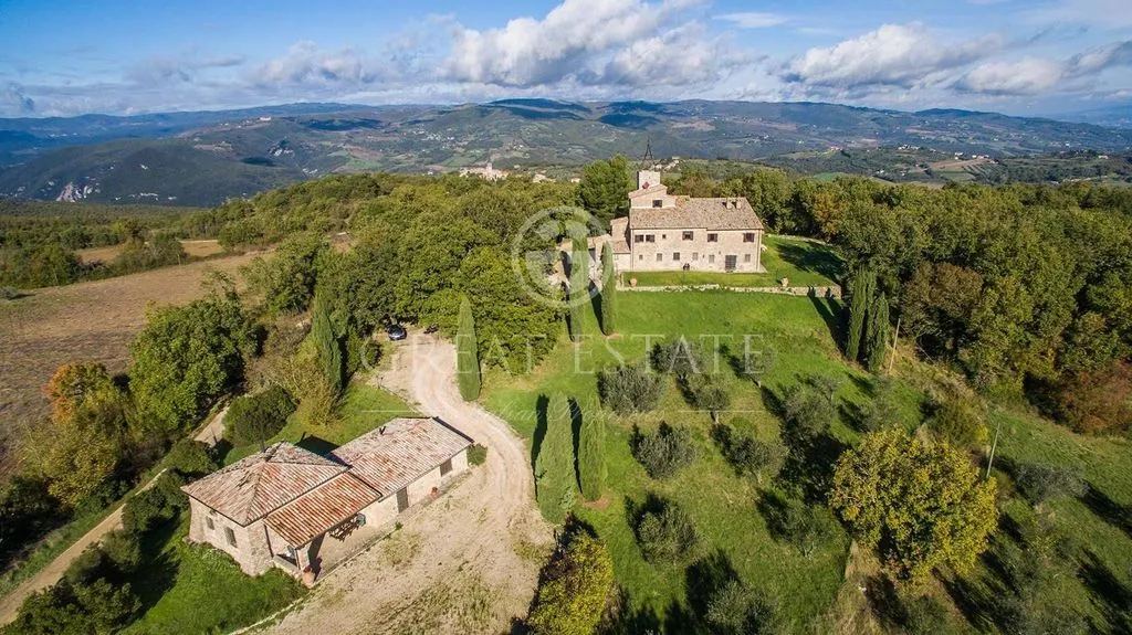 Aerial - Ancient Castle with Pool in Umbria