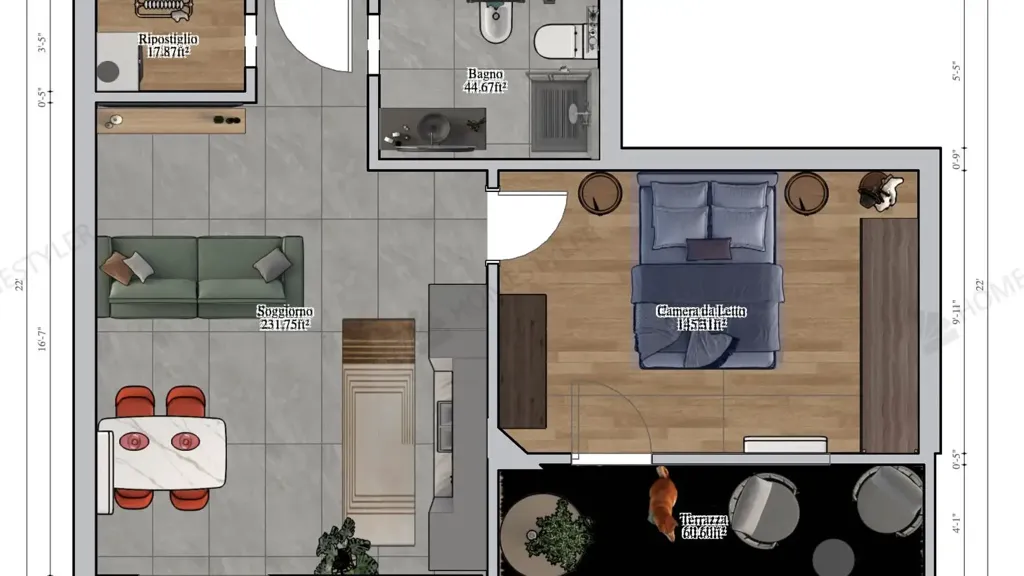 Plan - Rearranged Flat with Balcony in Florence