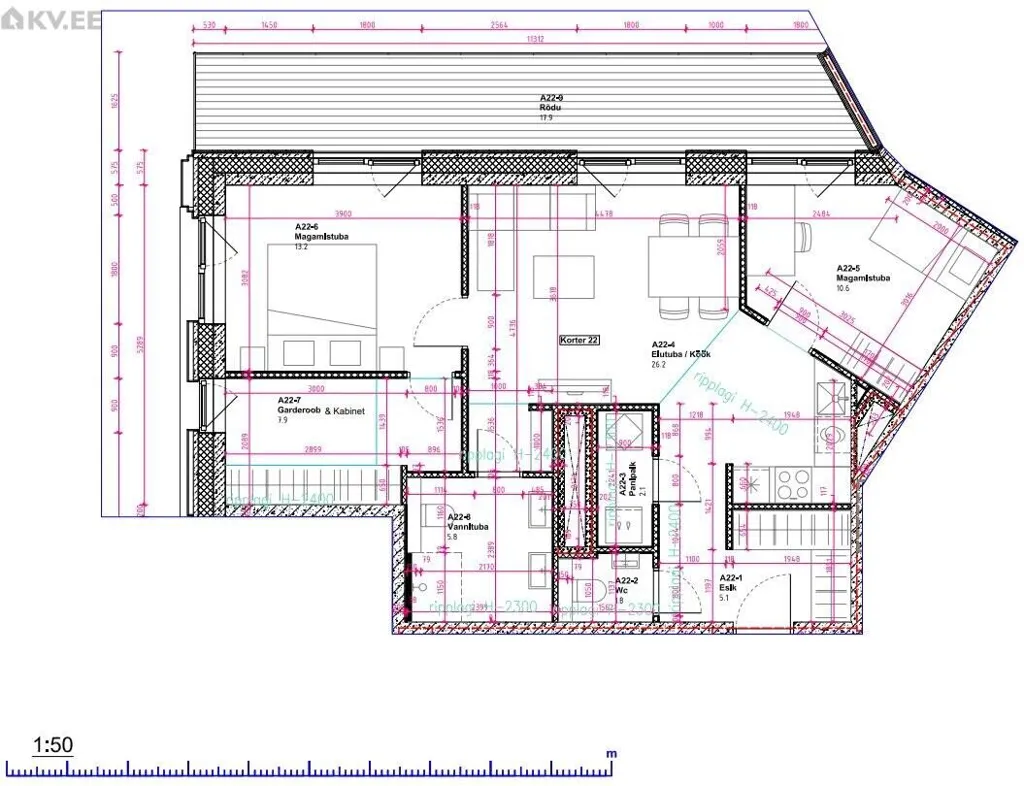 Plan - Penthouse with South-Facing Balcony in North Tallinn