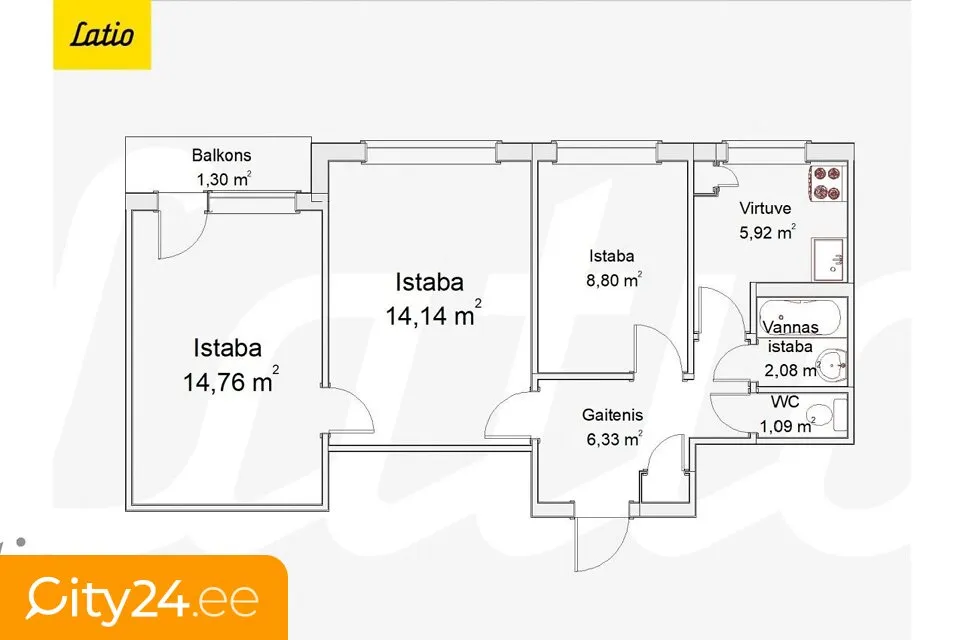 Plan - 3-Bedroom Flat with Balcony in Iļģuciems