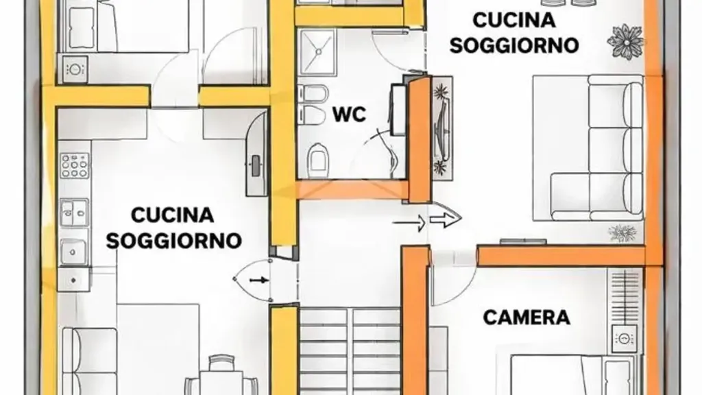 Plan - Quadrilocale with Three Entrances in Paola