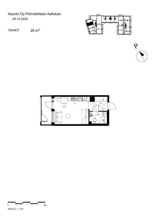 Floor Plan - Studio Apartment with Balcony in Santalahti, Tampere