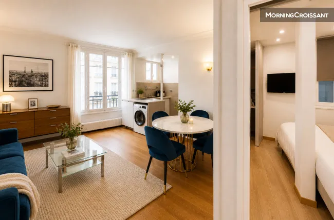 Séjour - Appartement 2 Pièces avec Vue Dégagée à Paris 16e