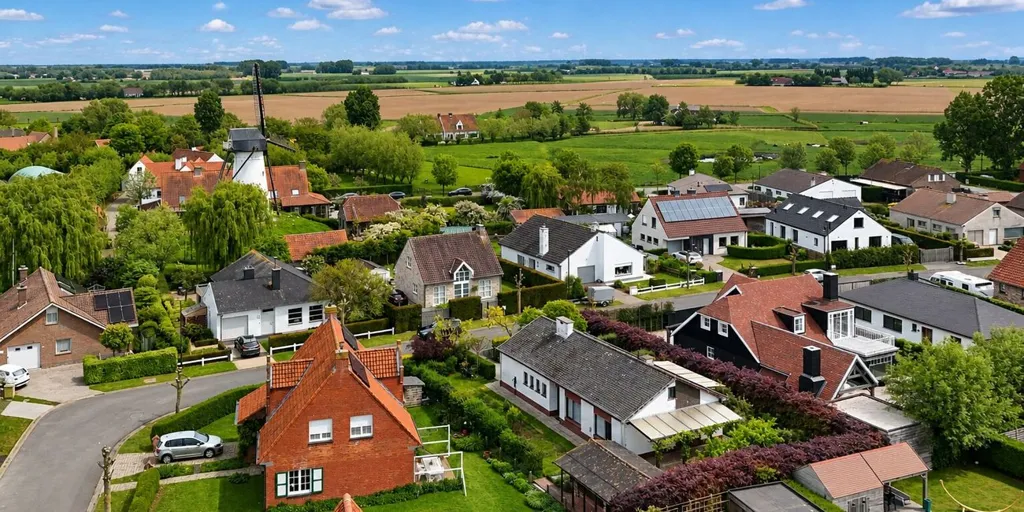 Vue aérienne - Bungalow Rustique avec Jardin à Ramskapelle