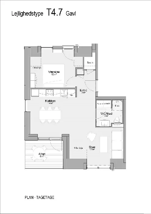 Plan - Modern 2-Bedroom Flat with Balcony in Årslev