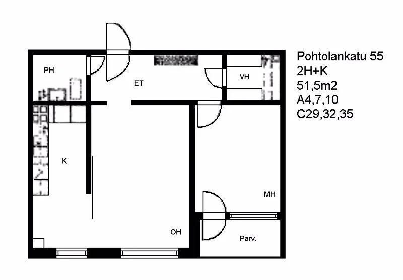 Plaan - Apartment with Glazed Balcony in Pohtola
