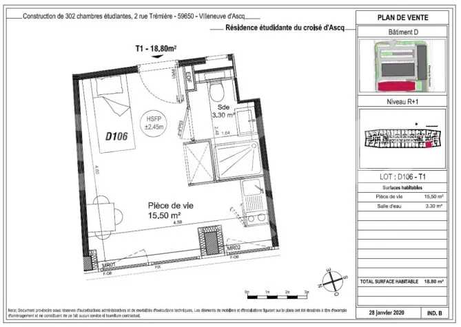 Floor Plan - Studio with Gym in Triolo, Villeneuve d'Ascq