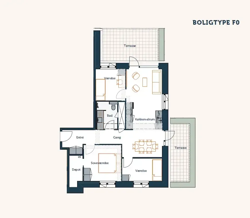 Plan - 4-Bed Apartment with Private Terrace in Brøndby