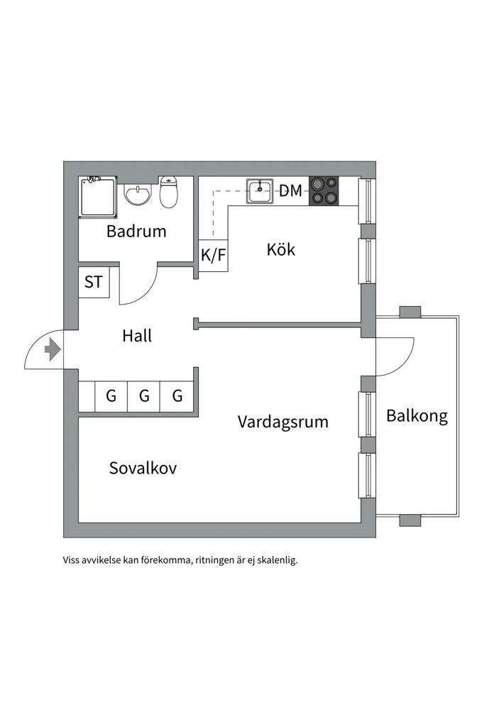 Plaan - Renovated 1.5-Bedroom Flat with Balcony in Orminge