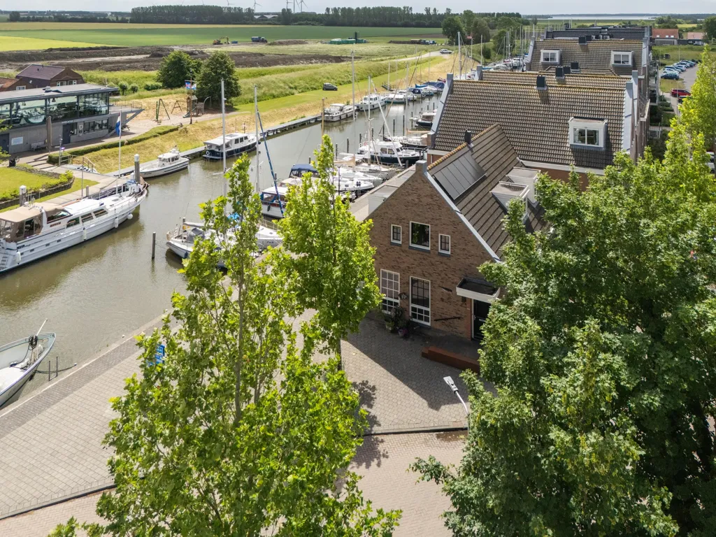 Aerial - Half-Freestanding House with Harbour View in Oude-Tonge