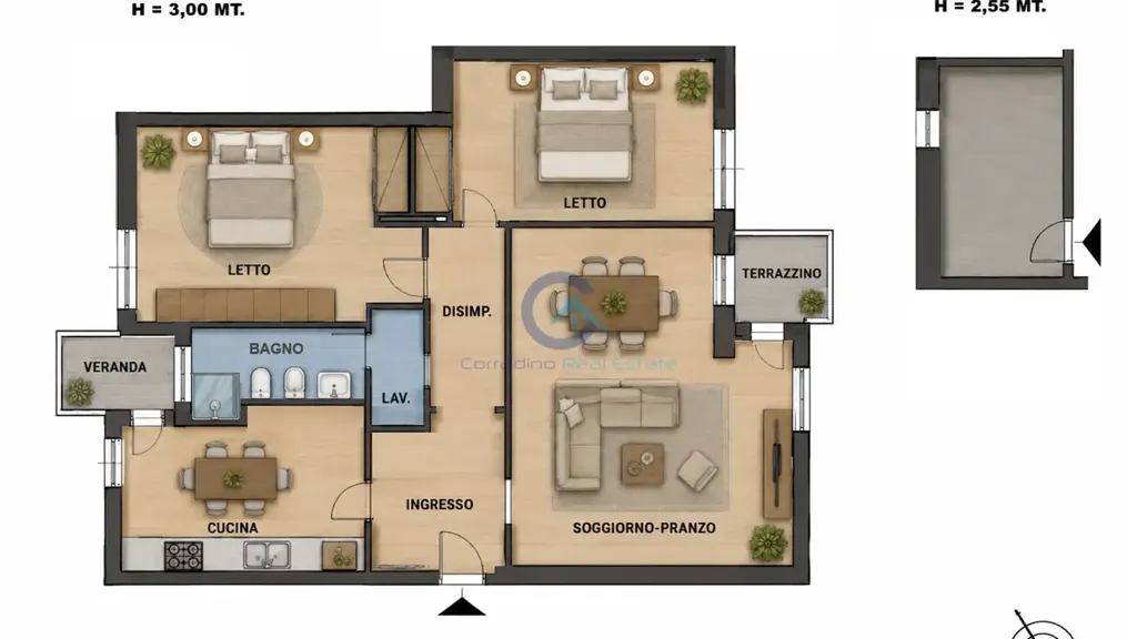 Plaan - 3-Bed Apartment with Terrace in Catanzaro Lido