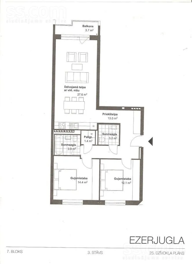Appartement 3 pièces à Rīga