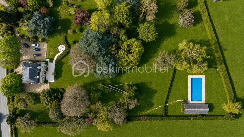 Vue aérienne - Maison de Maître avec Piscine et Parc à Écueillé